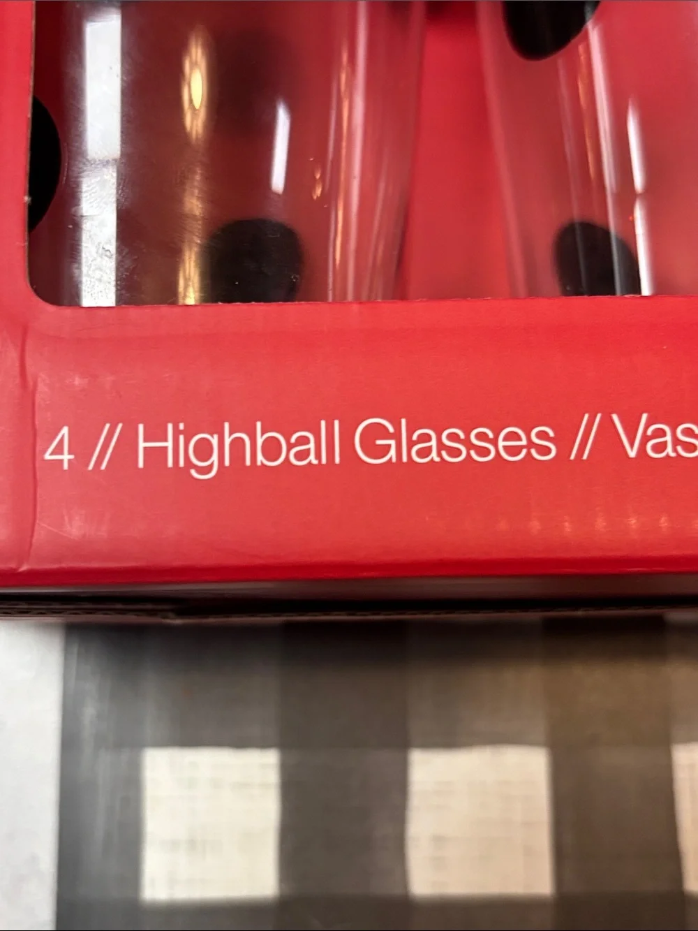 Crate&Barrel Red Box with Black Polka Dot Highball Glasses
